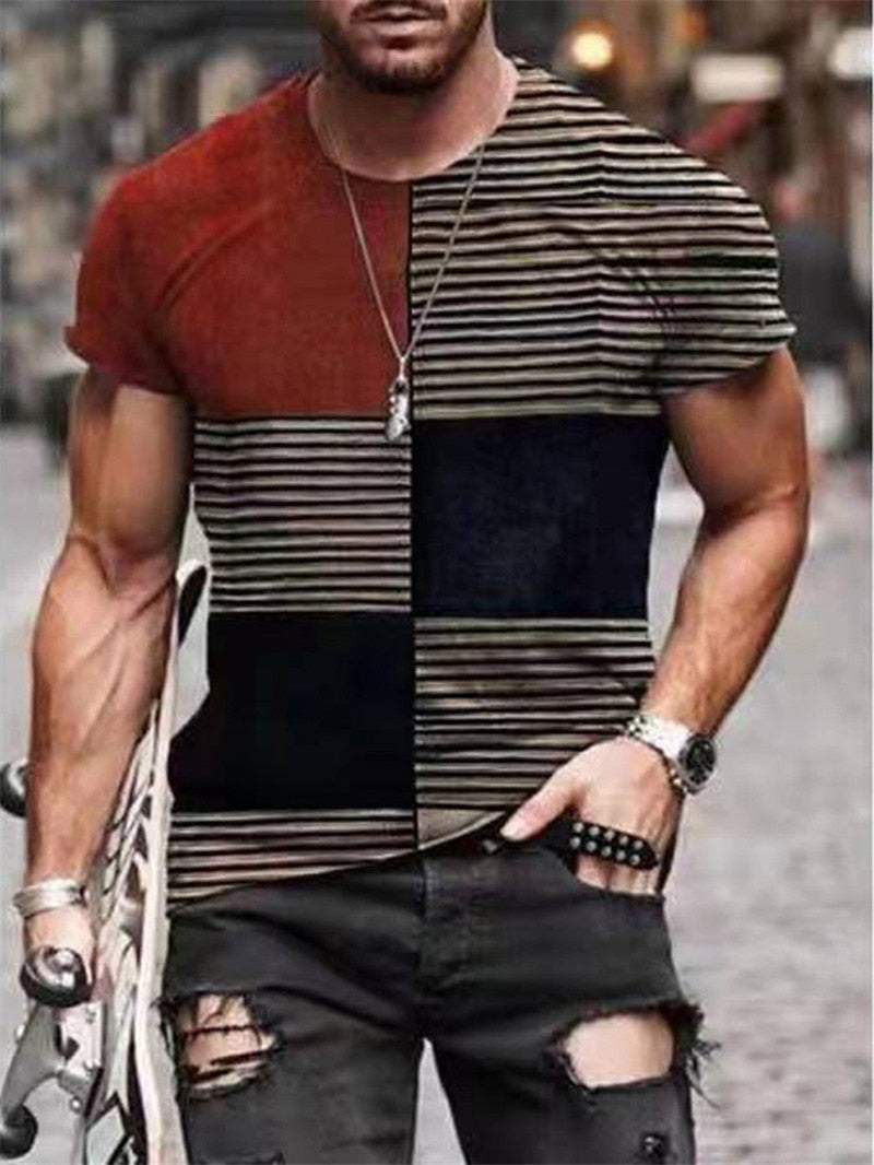2021 European and American new men's casual round neck short-sleeved digital printing Slim pullover men's T-shirt