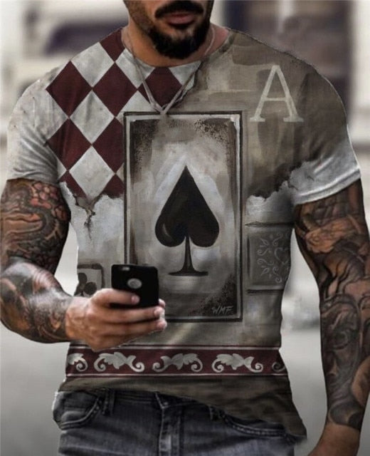 2021 European and American new men's casual round neck short-sleeved digital printing Slim pullover men's T-shirt