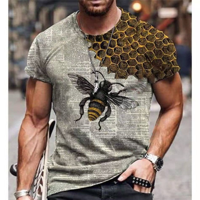 2021 European and American new men's casual round neck short-sleeved digital printing Slim pullover men's T-shirt