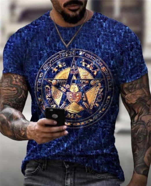 2021 European and American new men's casual round neck short-sleeved digital printing Slim pullover men's T-shirt