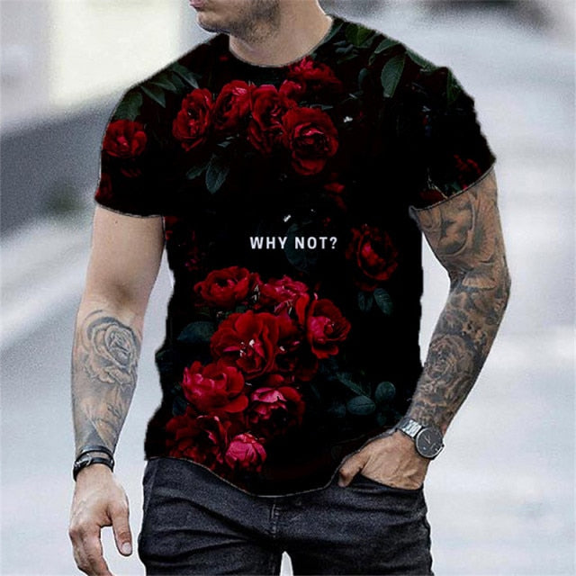 2021 European and American new men's casual round neck short-sleeved digital printing Slim pullover men's T-shirt