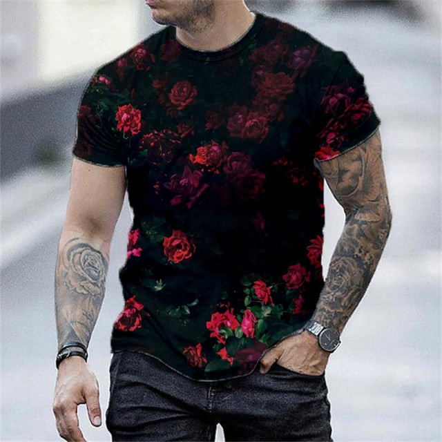 2021 European and American new men's casual round neck short-sleeved digital printing Slim pullover men's T-shirt