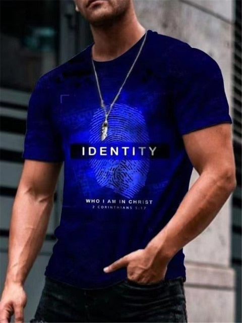 2021 European and American new men's casual round neck short-sleeved digital printing Slim pullover men's T-shirt