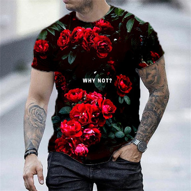2021 European and American new men's casual round neck short-sleeved digital printing Slim pullover men's T-shirt