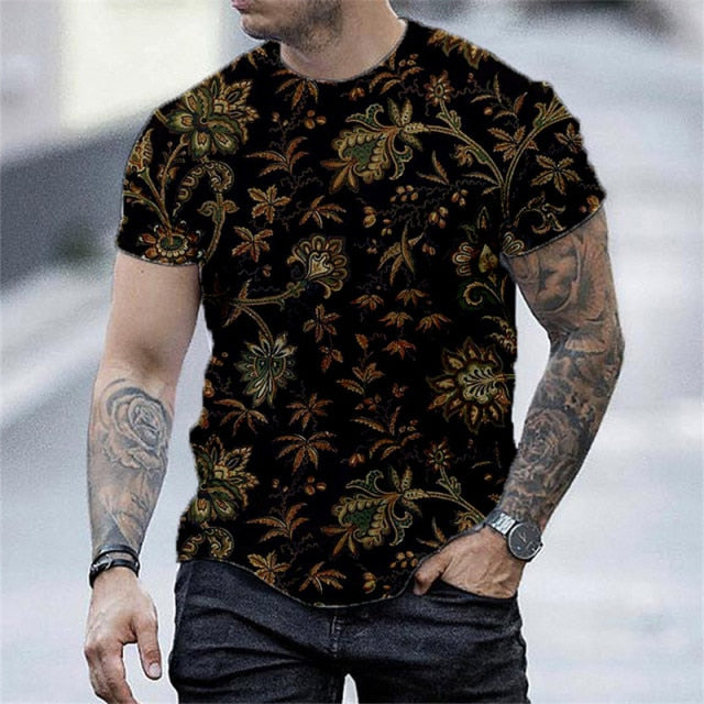 2021 European and American new men's casual round neck short-sleeved digital printing Slim pullover men's T-shirt