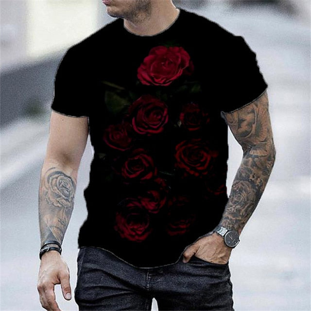 2021 European and American new men's casual round neck short-sleeved digital printing Slim pullover men's T-shirt