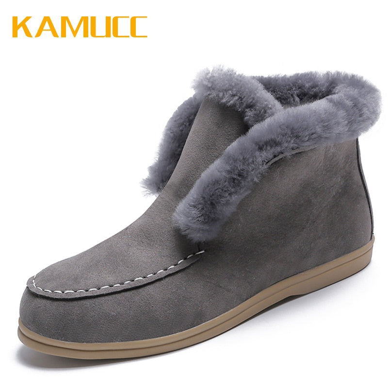2021 Fashin Ankle Boots For Women Suede-leather Boots Fur Shoes Warm Winter Boots Slip-on Comfortable and Light Snow Boots