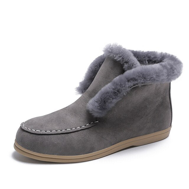 2021 Fashin Ankle Boots For Women Suede-leather Boots Fur Shoes Warm Winter Boots Slip-on Comfortable and Light Snow Boots