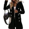 Women Outerwear Autumn Winter Rib Pocket Stand Collar Coat Warm Flannel Jacket Outerwear Long Sleeve Jacket Overcoat Plus Size