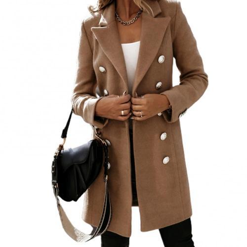 Women Outerwear Autumn Winter Rib Pocket Stand Collar Coat Warm Flannel Jacket Outerwear Long Sleeve Jacket Overcoat Plus Size