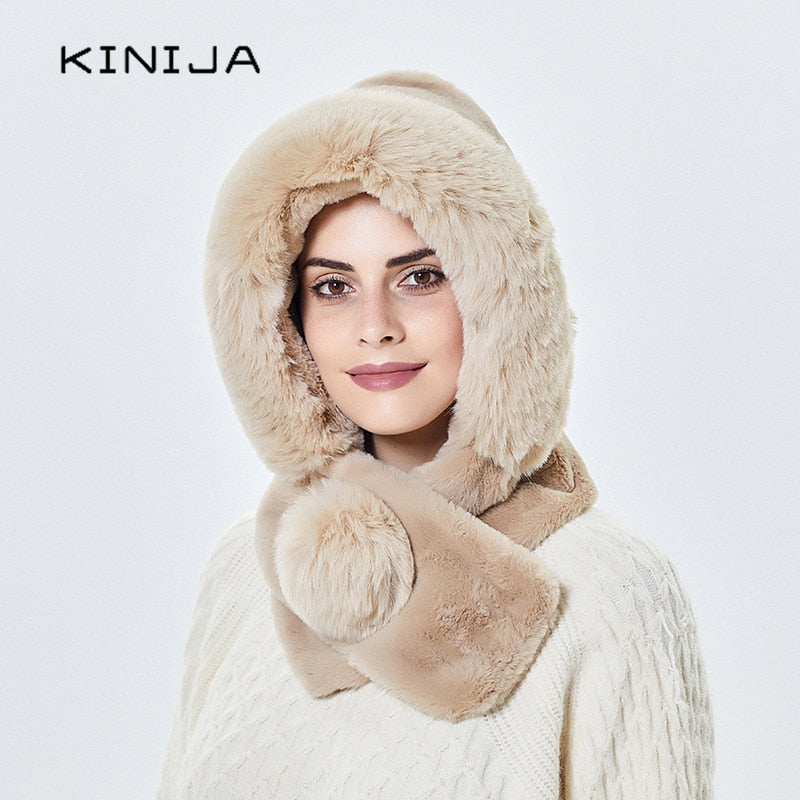 Mink Fur Hat Winter Women Thicken Warm Cap Hooded Girl Outdoor Ski Windproof Gorro Russia Soft Ear Protection Fluffy Beanies