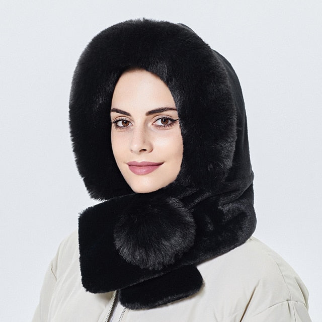 Mink Fur Hat Winter Women Thicken Warm Cap Hooded Girl Outdoor Ski Windproof Gorro Russia Soft Ear Protection Fluffy Beanies
