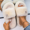 Women Faux Fur Slides Furry Fur Slippers Fluffy Flip Flops Slip on Flats Cute Ladies House Plush Slippers Home Cozy Warm Shoes