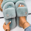 Women Faux Fur Slides Furry Fur Slippers Fluffy Flip Flops Slip on Flats Cute Ladies House Plush Slippers Home Cozy Warm Shoes