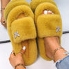 Women Faux Fur Slides Furry Fur Slippers Fluffy Flip Flops Slip on Flats Cute Ladies House Plush Slippers Home Cozy Warm Shoes