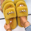 Women Faux Fur Slides Furry Fur Slippers Fluffy Flip Flops Slip on Flats Cute Ladies House Plush Slippers Home Cozy Warm Shoes