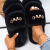 Women Faux Fur Slides Furry Fur Slippers Fluffy Flip Flops Slip on Flats Cute Ladies House Plush Slippers Home Cozy Warm Shoes