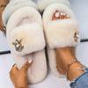 Women Faux Fur Slides Furry Fur Slippers Fluffy Flip Flops Slip on Flats Cute Ladies House Plush Slippers Home Cozy Warm Shoes