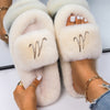 Women Faux Fur Slides Furry Fur Slippers Fluffy Flip Flops Slip on Flats Cute Ladies House Plush Slippers Home Cozy Warm Shoes