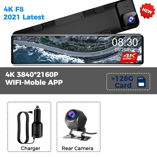 Car DVR Rear View Mirror Recorder 4K Video 12 Inch Dash Cam WIFI GPS Track Sony IMX415 Ultra HD 3840*2160P Camera for Phone App