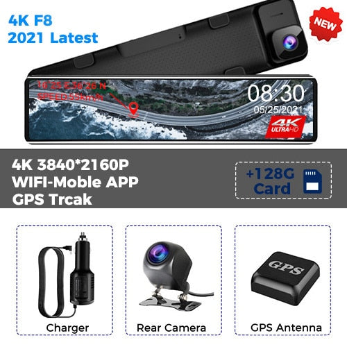 Car DVR Rear View Mirror Recorder 4K Video 12 Inch Dash Cam WIFI GPS Track Sony IMX415 Ultra HD 3840*2160P Camera for Phone App