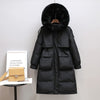 Fitaylor Winter Women Long Jacket Large Natural Fur Collar Hooded Parkas 90% White Duck Down Coat Thickness Snow Warm Outwear