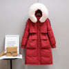 Fitaylor Winter Women Long Jacket Large Natural Fur Collar Hooded Parkas 90% White Duck Down Coat Thickness Snow Warm Outwear
