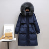 Fitaylor Winter Women Long Jacket Large Natural Fur Collar Hooded Parkas 90% White Duck Down Coat Thickness Snow Warm Outwear