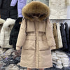 Fitaylor Winter Women Long Jacket Large Natural Fur Collar Hooded Parkas 90% White Duck Down Coat Thickness Snow Warm Outwear