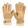 Leather Fur Sheepskin Gloves Fashion Men Winter Autumn Warm Thermal Wool Fleece Snow Mittens Outdoor Five Finger Wrist Gloves