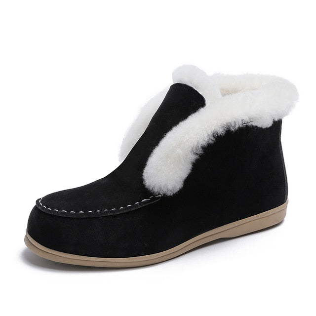 Women's Ankle Boots Cow-suede-leather Boot Natural-fur Warm Winter Shoes Fashion Slip-on Snow Boots for Women Zapatillas Mujer