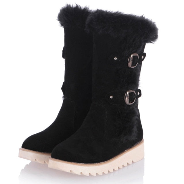 DORATASIA Big Size 34-43 New Female Winter Warm Plush Snow Boots Fashion Buckle Faux Fur Boots Women Casual Wedges Shoes Woman