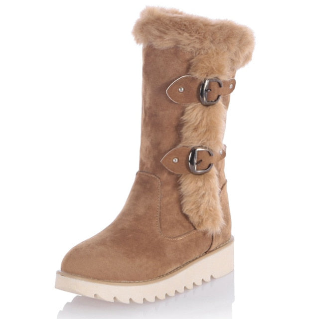 DORATASIA Big Size 34-43 New Female Winter Warm Plush Snow Boots Fashion Buckle Faux Fur Boots Women Casual Wedges Shoes Woman