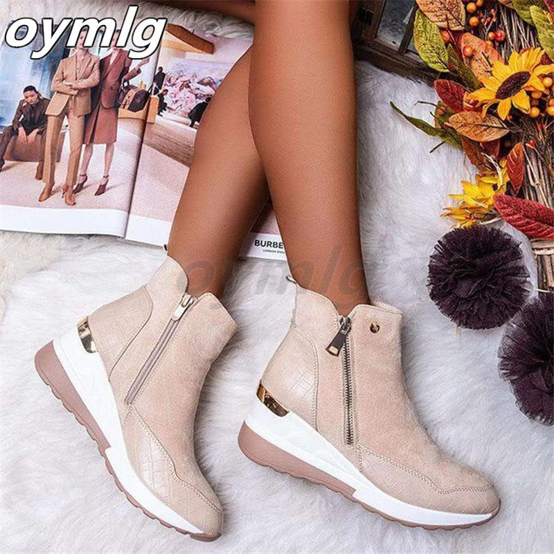 Plus Size Warm Plush Winter Boots Chunky Sneakers Ankle Boots Women Shoes Woman  Zipper Buckle Thick Sole Platform Zapatos Mujer