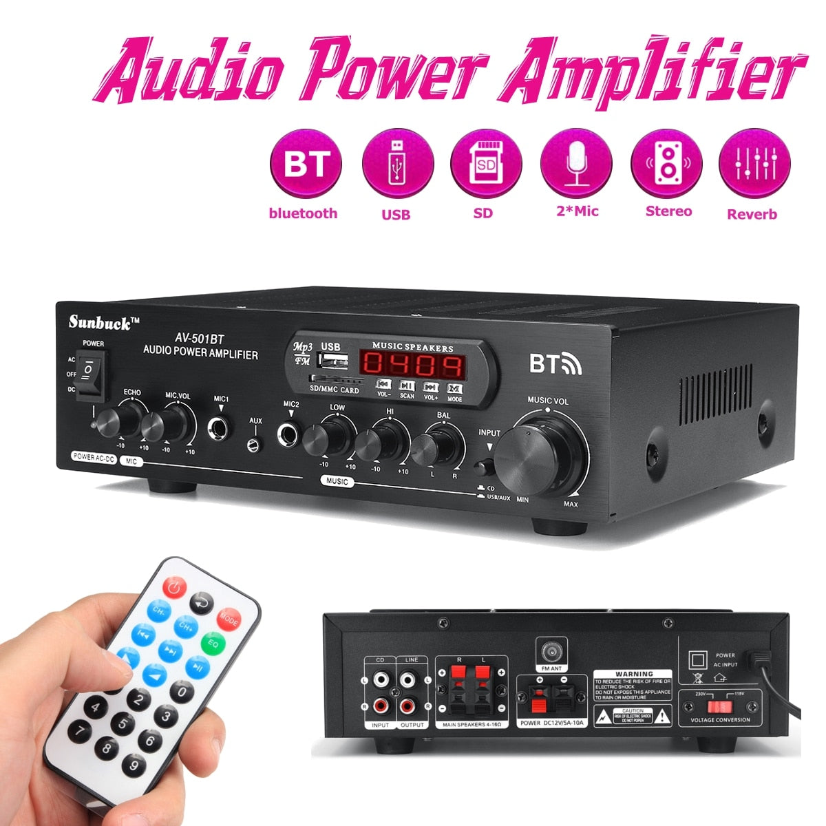 2000W 220V 110V bluetooth Audio Power Amplifier Home Theater Amplifiers amplificador Audio with Remote Control Support FM USB