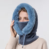 Winter Fur Cap Mask Set Hooded for Women Knitted Cashmere Neck Warm Russia Outdoor Ski Windproof Hat Thick Plush Fluffy Beanies