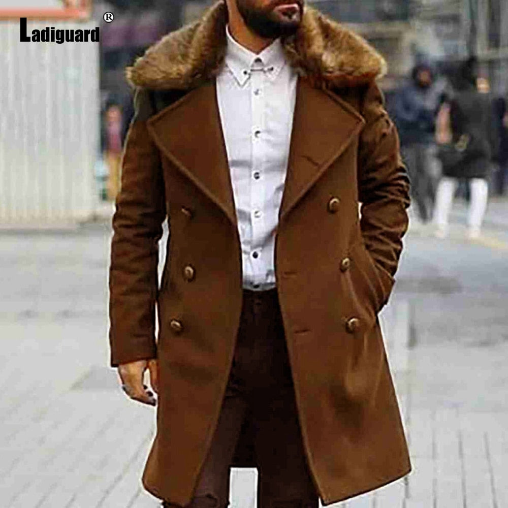2021 Mens Double Breasted Wool & Blend Coats Autumn Lapel Collar retro Jacket Freeze Velvet Outerwear Sexy Fashion Long Overcoat