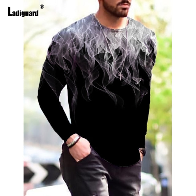 Sexy Mens clothing Basic Top Plus Size 3xl Men Fashion 3D Print T-shirt 2021 Summer Casual Pullovers Male Long Sleeve Tees Shirt