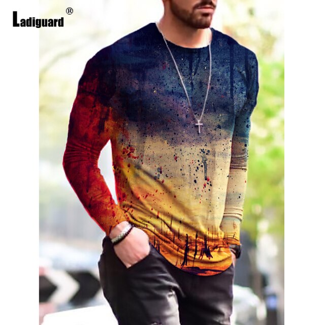 Sexy Mens clothing Basic Top Plus Size 3xl Men Fashion 3D Print T-shirt 2021 Summer Casual Pullovers Male Long Sleeve Tees Shirt