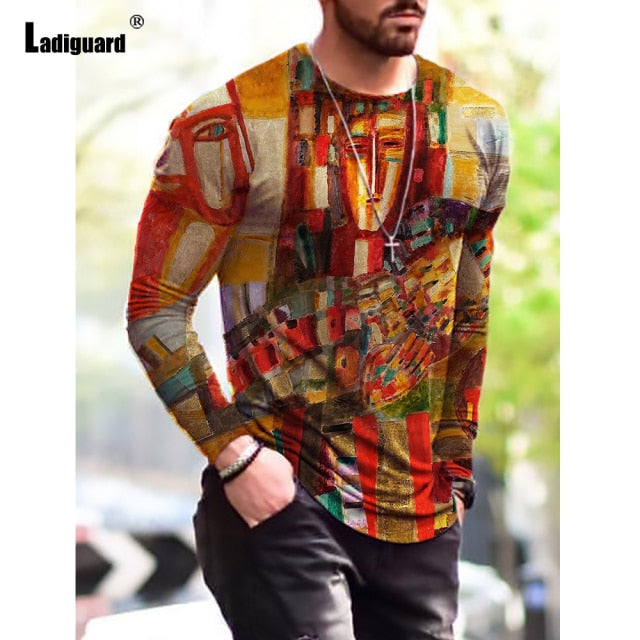 Sexy Mens clothing Basic Top Plus Size 3xl Men Fashion 3D Print T-shirt 2021 Summer Casual Pullovers Male Long Sleeve Tees Shirt