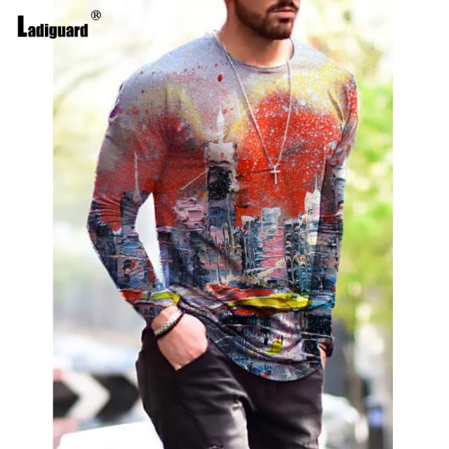 Sexy Mens clothing Basic Top Plus Size 3xl Men Fashion 3D Print T-shirt 2021 Summer Casual Pullovers Male Long Sleeve Tees Shirt