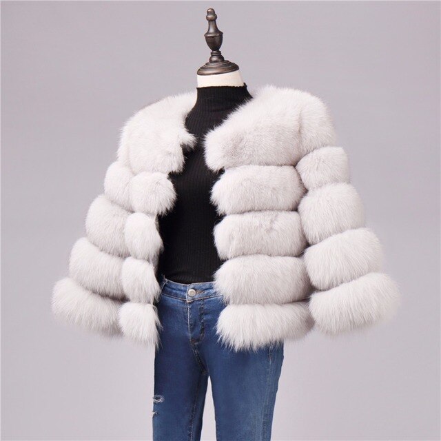 Elegant Solid Faux Fox Fur Coat Women Winter Fashion Medium Long Artifical Fox Fur Coat Warm Fake Fox Fur Coats Female