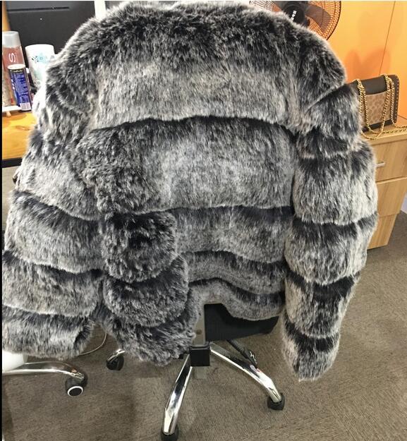 Elegant Solid Faux Fox Fur Coat Women Winter Fashion Medium Long Artifical Fox Fur Coat Warm Fake Fox Fur Coats Female