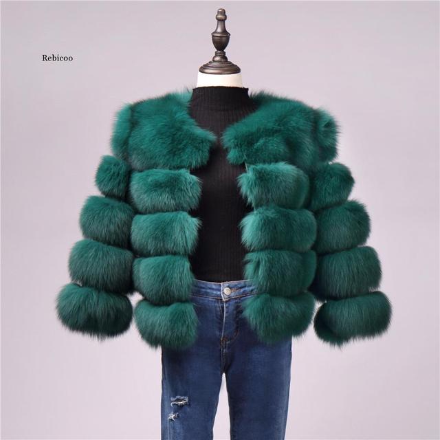 Elegant Solid Faux Fox Fur Coat Women Winter Fashion Medium Long Artifical Fox Fur Coat Warm Fake Fox Fur Coats Female