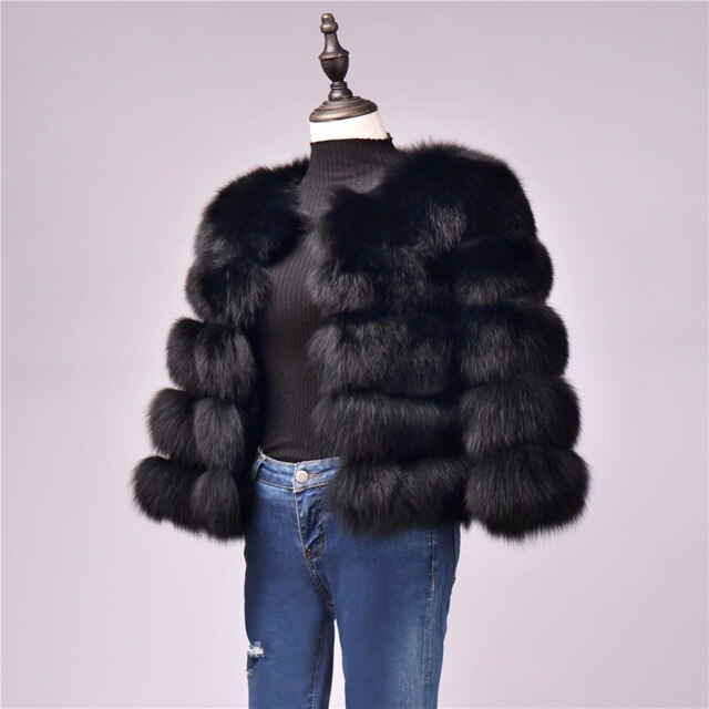 Elegant Solid Faux Fox Fur Coat Women Winter Fashion Medium Long Artifical Fox Fur Coat Warm Fake Fox Fur Coats Female