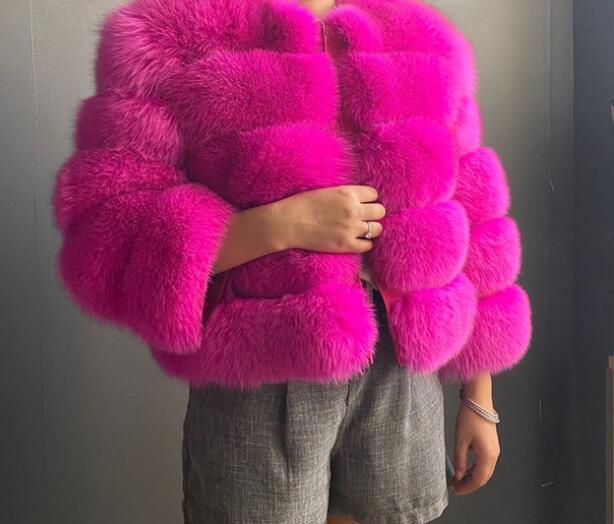 Elegant Solid Faux Fox Fur Coat Women Winter Fashion Medium Long Artifical Fox Fur Coat Warm Fake Fox Fur Coats Female