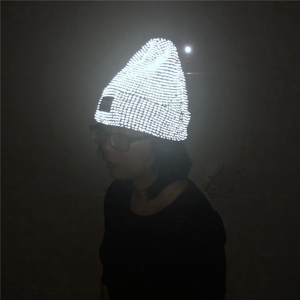 2021 New Reflective Beanie Hat Women Skullies Autumn Winter Cap Fashion Female Bonnet Warm Caps Brand Knitted Hats for Men Gorro
