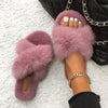 Plush Slippers Fur Slides Fashion Cross Band Flat Sandals Winter House Women Fur Slippers Ladies Indoor Fluffy Shoes 2021