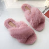 Plush Slippers Fur Slides Fashion Cross Band Flat Sandals Winter House Women Fur Slippers Ladies Indoor Fluffy Shoes 2021