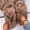 Plush Slippers Fur Slides Fashion Cross Band Flat Sandals Winter House Women Fur Slippers Ladies Indoor Fluffy Shoes 2021